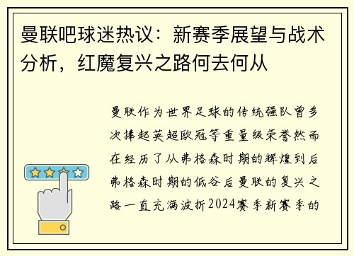 曼联吧球迷热议：新赛季展望与战术分析，红魔复兴之路何去何从